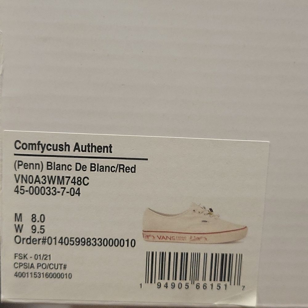 VN0A3WM748C Vans Comfycush Authent Blanc De Blanc/Red Men's - Women's - Picture 13 of 14